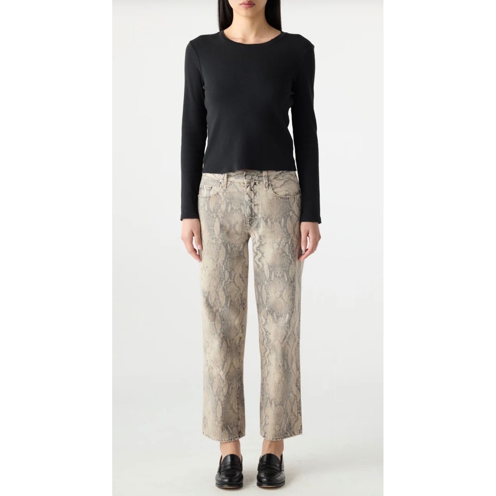 AMO Billie Straight Wide Leg Crop Jeans Python Womens Size 27 Edgy Urban Chic
